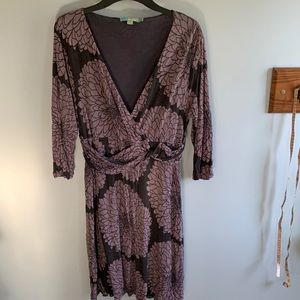 Boden Jersey Wrap Dress Lavender Grey Flowers 14 US